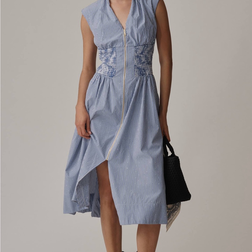 Anthropologie Blue Striped High Low Dress